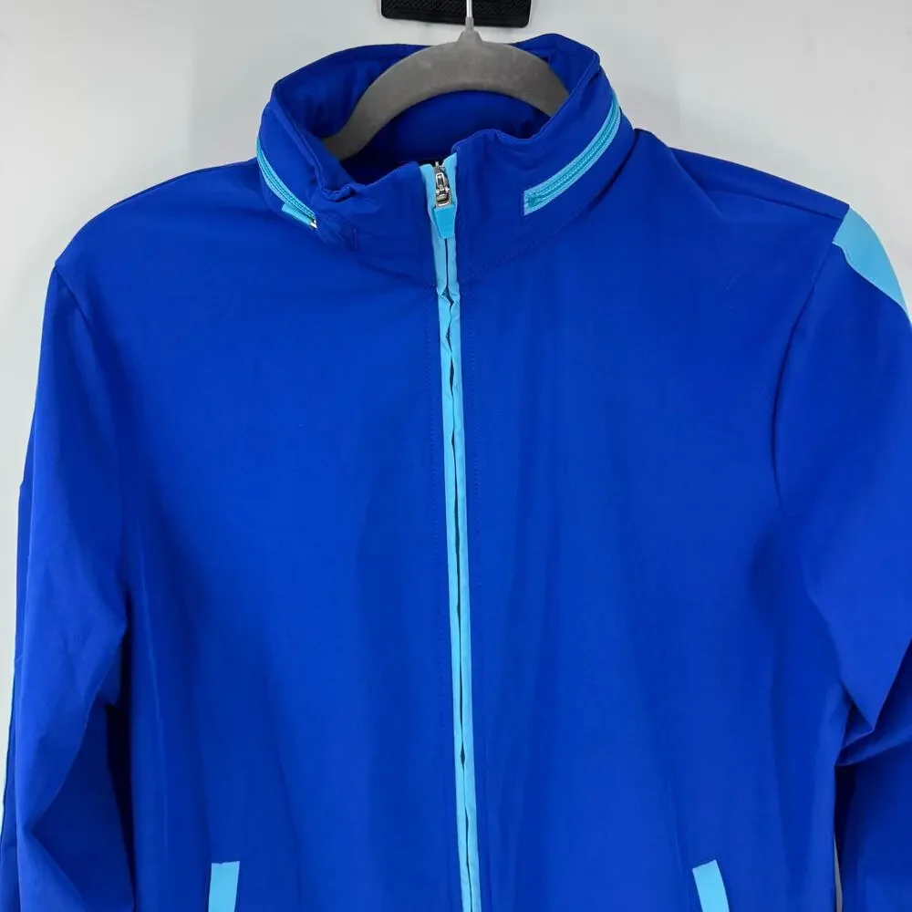 Lands' End Full Zip Windbreaker Jacket Womens M Blue Hooded Packable Lightweight - Picture 2 of 7